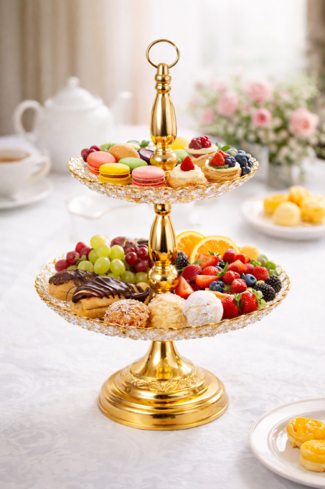 Fructieră Etajată Lux Gold – Metal + Sticlă, 55 x 30 x 30 cm [2]