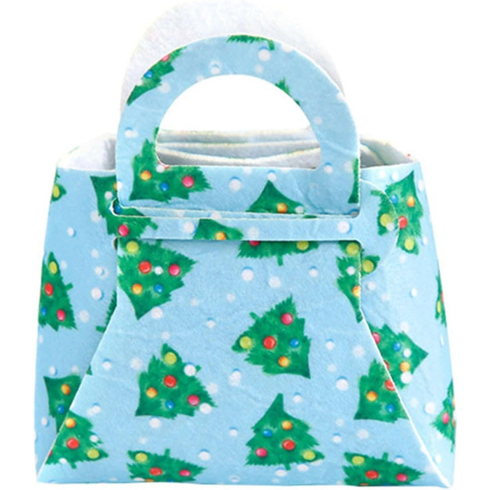 Geanta pentru Copii, Pliabila, pentru Cadouri de Craciun, din Panza Netesuta, Braduti, 13 x 12 x 6 cm, Verde [1]