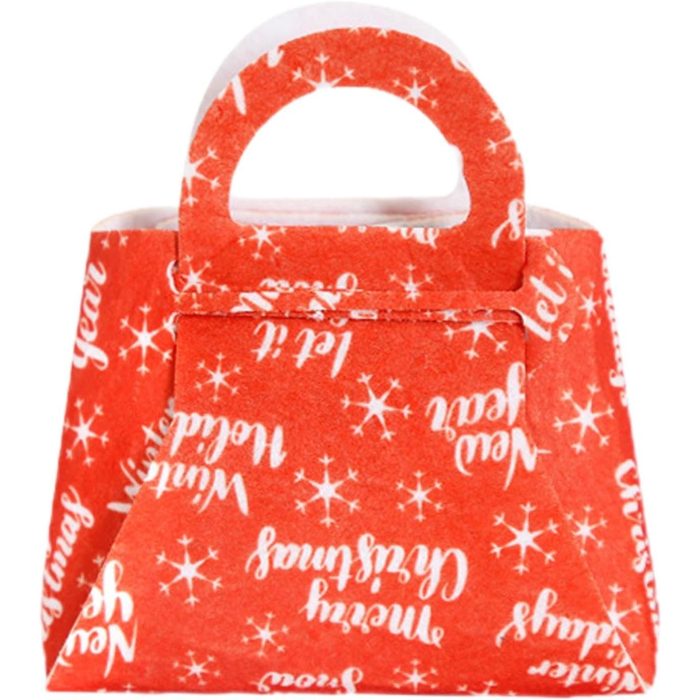 Geanta pentru Copii, Pliabila, pentru Cadouri de Craciun, din Panza Netesuta, Merry Christmas, 13 x 12 x 6 cm, Rosu [1]
