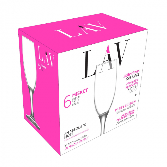 Lav Pahare Sampanie cu Picior Misket 535, 190 ml, 6 Buc / Set [4]