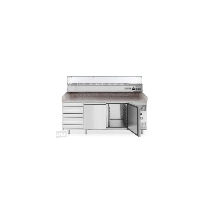 Masa pizza profesionala, cu 2 usi 7 sertare 280 L inox, ARKTIC by Hendi interval temperatura -2/+8 gr C 250 W 2020x800x(H)875 mm [4]
