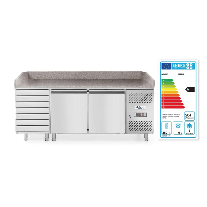 Masa pizza profesionala, cu 2 usi 7 sertare 280 L inox, ARKTIC by Hendi interval temperatura -2/+8 gr C 250 W 2020x800x(H)875 mm [3]