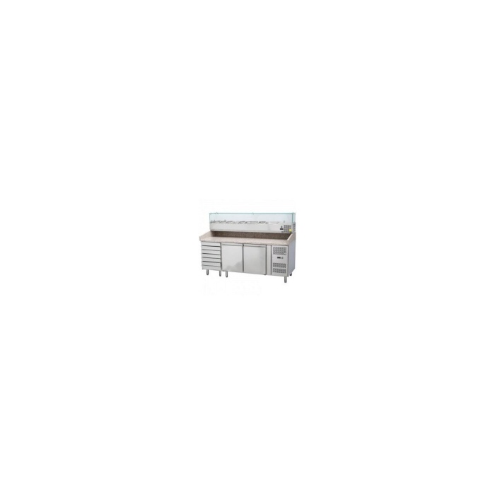 Masa pizza profesionala, cu 2 usi 7 sertare 280 L inox, ARKTIC by Hendi interval temperatura -2/+8 gr C 250 W 2020x800x(H)875 mm [5]
