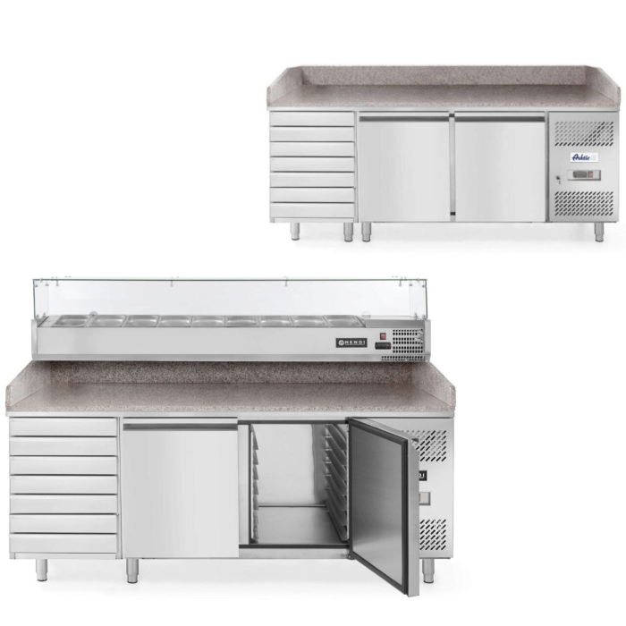 Masa pizza profesionala, cu 2 usi 7 sertare 280 L inox, ARKTIC by Hendi interval temperatura -2/+8 gr C 250 W 2020x800x(H)875 mm [2]