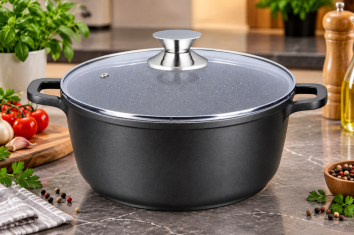 Oală granit SW36, cu înveliș antiaderent din marmură și capac din sticlă, 14 L, 36 cm [2]