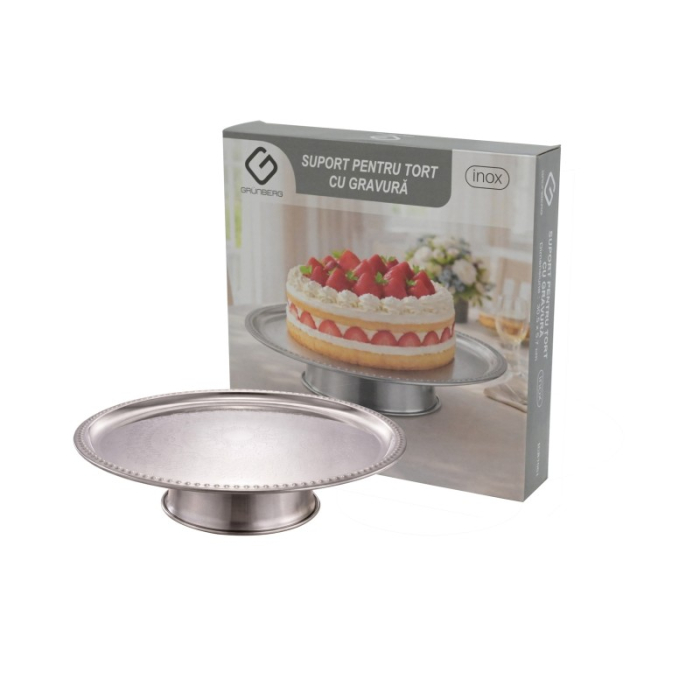 Platou rotund gravat din inox pentru tort, Ø 30,50 × 5,70 cm [2]