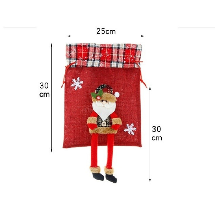 Sac cadouri, tematica Mos Craciun, Material Textil, 30x25 cm, cu Siret, Rosu [4]