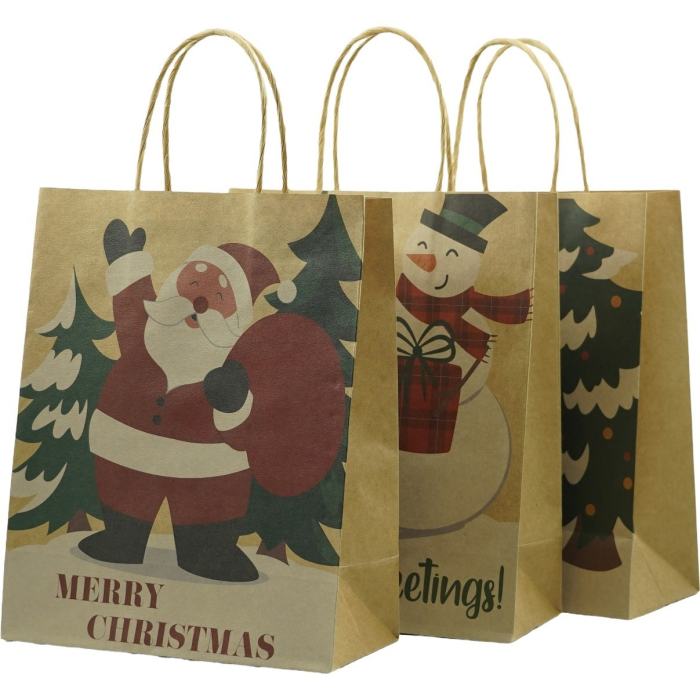 Set 12 Pungi Cadou, Imprimeu Tematica Craciun, Model Random, din Hartie, Impachetare Usoara a Cadourilor, 18.5x22.5x8.5 cm, Multicolor [1]