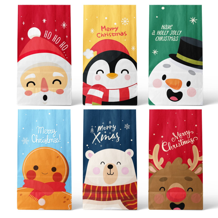Set 12 Pungi de Cadou, Tema Craciun, cu Personaje, 12 Stickere Incluse, 24 x 13 x 8 cm, din Hartie, Multicolor [3]
