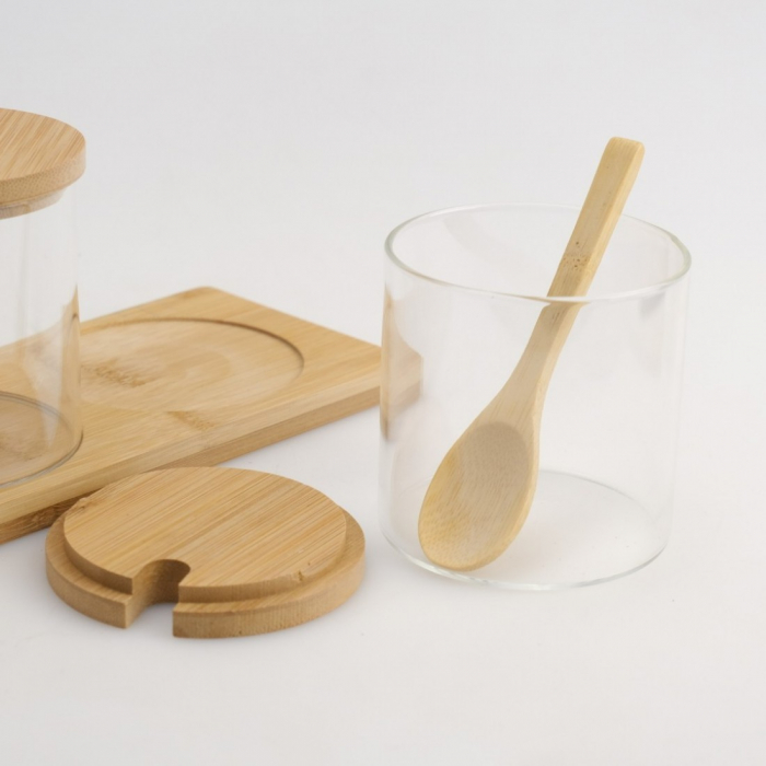 Set Condimente 3 Piese – Sticlă & Lemn | 30 x 10 x 10 cm [4]