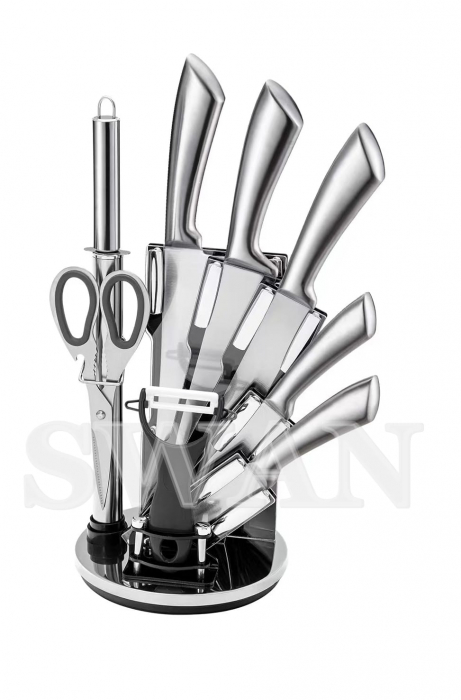 Set Cuțite Bucătărie din Inox cu Suport Rotativ – 8 Piese – Inox Integral [1]