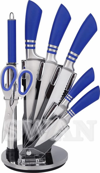 Set Cuțite Bucătărie Inox cu Suport Rotativ – 8 Piese – Albastru [1]