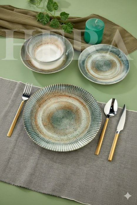 Set de Masă 24 Piese din Porțelan cu Design Artistic Radial – Hera Aurora , Design Artistic Radial [2]