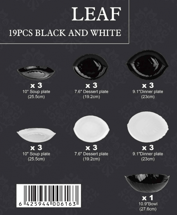 Set de Masă din Opal 19 Piese Black & White – Leaf Collection [4]