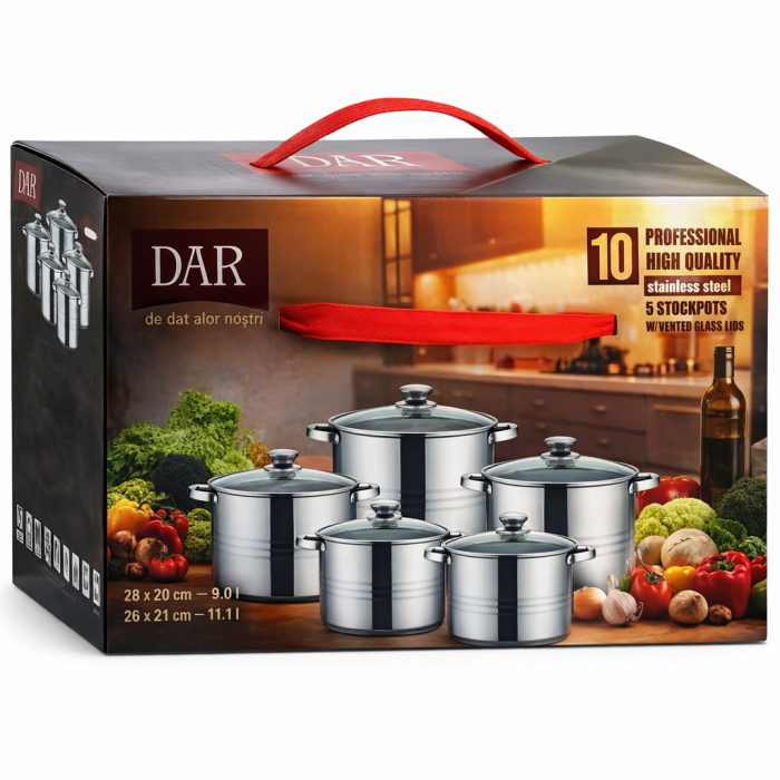 Cratițe din inox cu capac din sticlă (2.3 L / 3.2 L / 4.2 L / 5.4 L / 6.9 L) - 10 Piese [2]