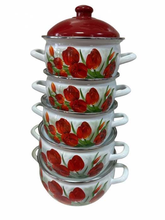 Set Oale Emailate Decorate 10 Piese - 16cm/18cm/20cm/22cm/24cm [2]