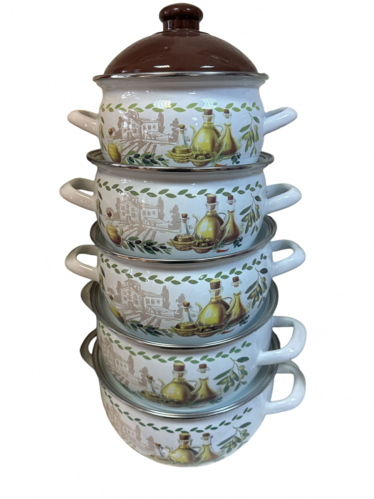 Set Oale Emailate Decorate 10 Piese - 16cm/18cm/20cm/22cm/24cm [3]