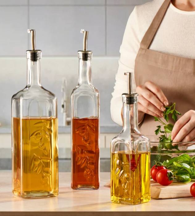 Sticlă pentru ulei și oțet din sticlă transparentă, cu dozator anti-picurare, 1 L - design elegant [2]