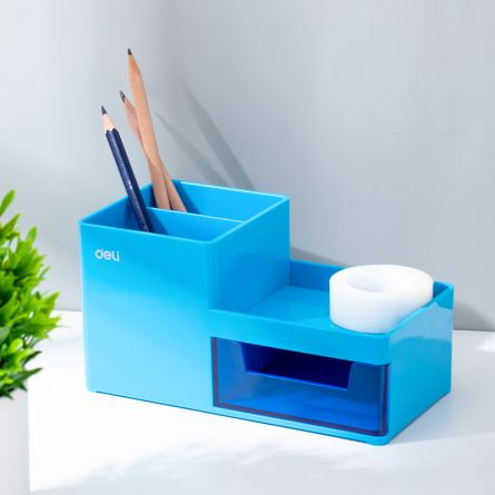 Suport birou cu 3 compartimente si sertar bleu Deli [3]