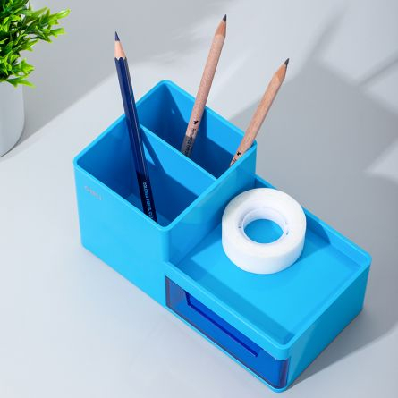 Suport birou cu 3 compartimente si sertar bleu Deli [2]