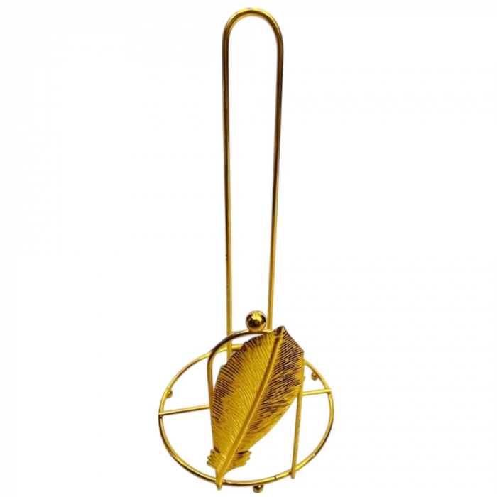 Suport Hârtie Bucătărie din Fier Auriu – Design Elegant cu Detaliu Frunză [1]