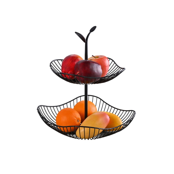 Suport pentru prăjituri sau fructe, din metal, cu două niveluri, negru, 33 × 28 × 33 cm [2]