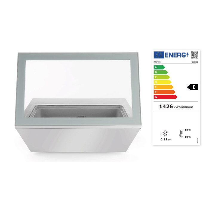 Vitrina de prezentare pentru inghetata, 77 lt, -18/-25 gr C, corp inox, ARKTIC by Hendi, 867x735x(H)373mm, Clasa energetica E [5]