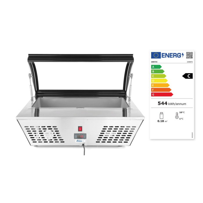 Vitrina frigorifica de prezentare salate, 67 lt, interval temp. 0-12 gr C, 105 W, corp inox, ARKTIC by Hendi, 767x612x(H)328 mm, Clasa energetica C [4]