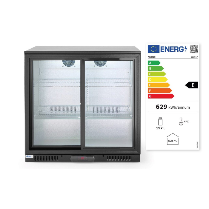Vitrina frigorifica de prezentare usi glisante interval temp. 2/10?C, 220 W, corp inox, ARKTIC by Hendi, 900x500x(H)900 mm 198 Litri, Clasa energetica E [3]
