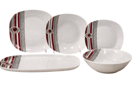 Farfurii - Set farfurii din portelan Classic Ruby Stripe – 40 piese