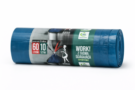 Saci menaj - Saci Menajeri LDPE Ultrarezistenti 60 L cu Snur - Albastru - 10 Buc / Rola