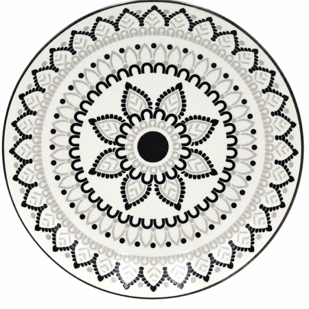 Vase si accesorii bucatarie - Farfurie adâncă din ceramică, decor tradițional negru, 21 cm