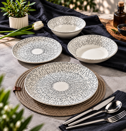 Vase si accesorii bucatarie - Set de masă din porțelan Hera Aureolă– 24 de piese