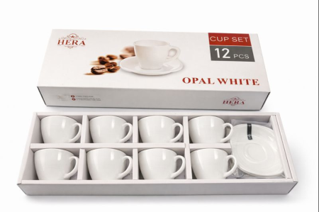 Cani - Ceasca patrata cu Farfurie din Opal 210 ml - 6 Buc / Set - Design Clasic, Alb