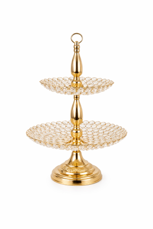 Cos fructe - Fructieră Etajată Lux Gold – Metal + Sticlă, 55 x 30 x 30 cm