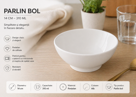 Bol de Ciorbă Parlin din Porțelan Alb – 14 cm, 310 ml [1]