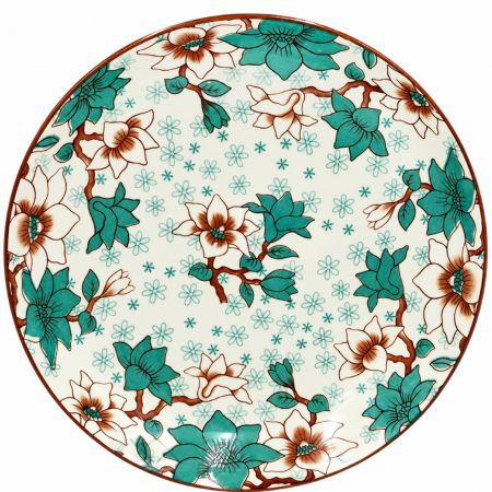 Vase si accesorii bucatarie - Farfurie adâncă din ceramică, decor floral verde, 21 cm