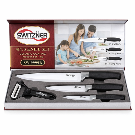 Vase si accesorii bucatarie - Set Cuțite 4 Piese cu Mâner din Silicon - SWITZNER – SW-9999B / SW-9999W / SW-9999R / SW-9999BLK
