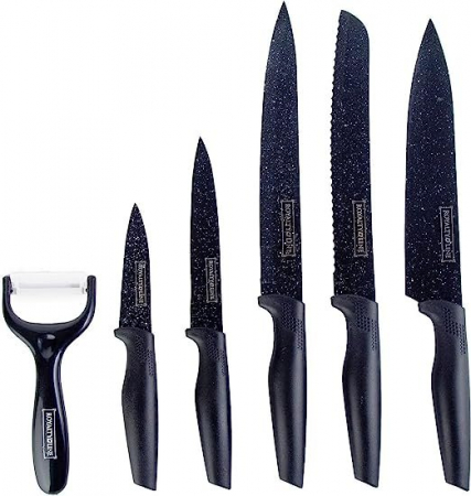 Set 6 cutite royalty line switzerland, maner ergonomic, acoperire marmura, negru [2]