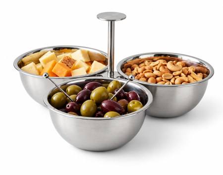 Vase si accesorii bucatarie - Set de servire cu 3 boluri din inox – Ø 10 cm, 22 × 22 × 11,5 cm