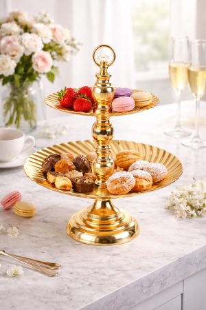 Cos fructe - Fructieră Etajată Gold – Metal, 30 x 30 x 36 cm