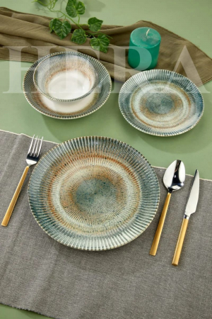 Farfurii - Set de Masă 24 Piese din Porțelan cu Design Artistic Radial – Hera Aurora , Design Artistic Radial