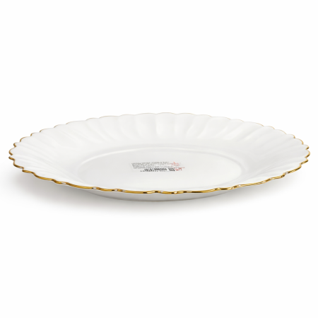 Vase si accesorii bucatarie - Farfurie întinsă opal alb rotundă 25 cm – margini aurii