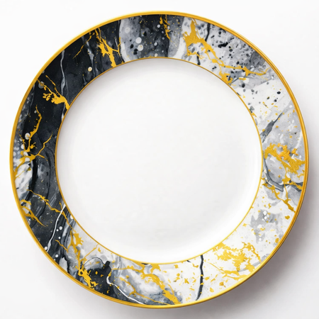 Vase si accesorii bucatarie - Farfurie Întinsă Opal Noir Aureum 27 cm – Eleganță Marmurată,
