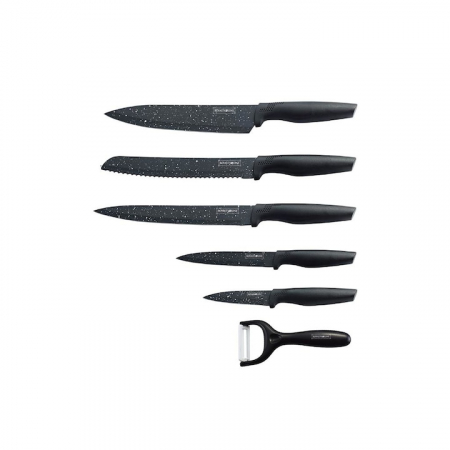 Cutite - Set 6 cutite royalty line switzerland, maner ergonomic, acoperire marmura, negru