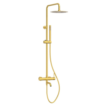 Sanitare - Baterie De Dus, Balneo, Corp Din Otel Inoxidabil Aisi 304, Cartus Ceramic, Diametru 35 mm, Dus Rotativ 90° Cu Comutator De Functii, Perlator Economisitor De Apa, 150 mm x 560 mm x 1016 mm, Aurit