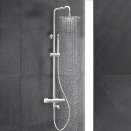 Baterie De Dus, Balneo, Corp Din Otel Inoxidabil Aisi 304, Cartus Ceramic, Diametru 35 mm, Dus Rotativ 90° Cu Comutator De Functii, Perlator Economisitor De Apa, 150 mm x 560 mm x 1016 mm, Crom [1]