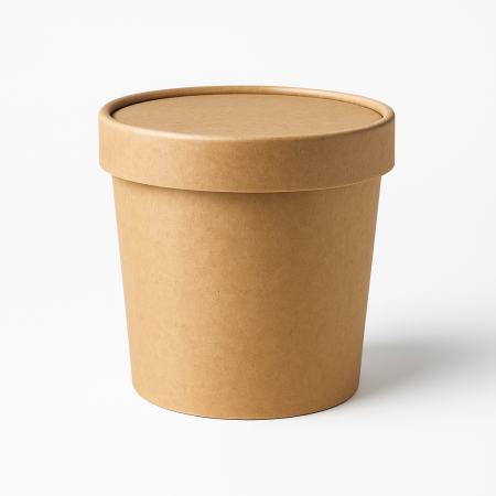 Boluri Unica Folosinta - Bol supă carton 16 oz KRAFT cu capac, 25 buc/set