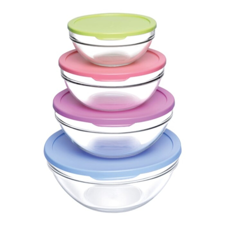 Boluri CHEFS din sticlă termorezistentă cu capace, suprapozabile – 595 ml, 1135 ml, 1700 ml, 2500 ml - 8 Boluri / Set [1]