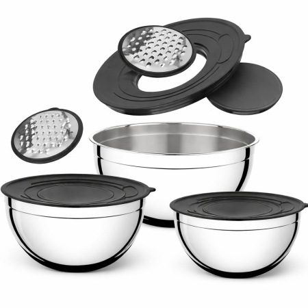 Boluri - Boluri din Inox cu Capace cu Răzătoare Integrate – 16, 20, 24 Cm - 12 Buc / Set